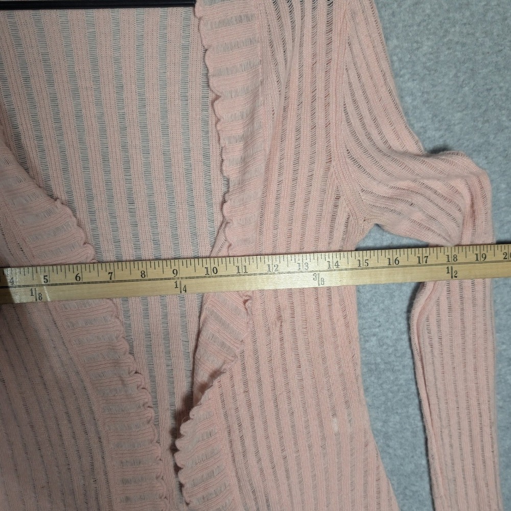 Express Cardigan Women Small Pink Ruffle Trim Vintage Shabby Chic Pastel Crochet - Picture 6 of 10